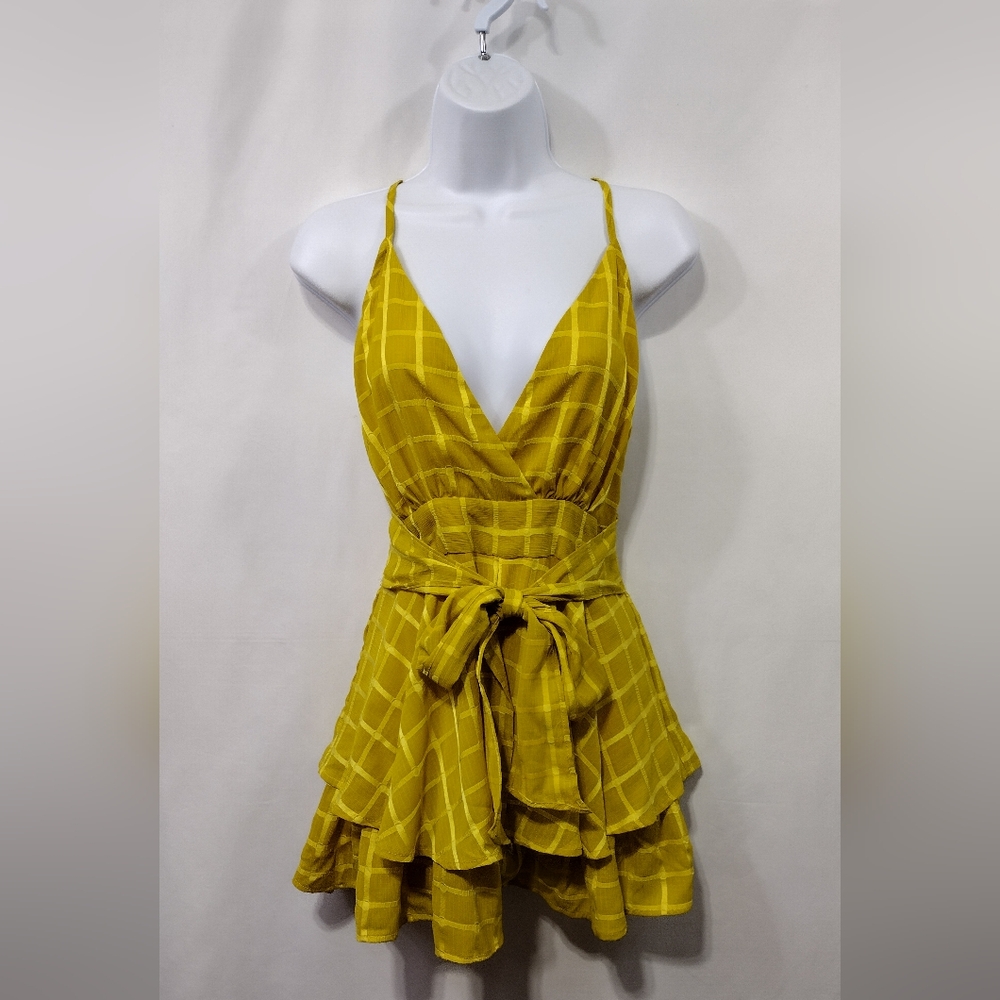 Style Rack Plaid Sleeveless Dress Women's M Yellow Boho Retro 90s Y2K Coastal